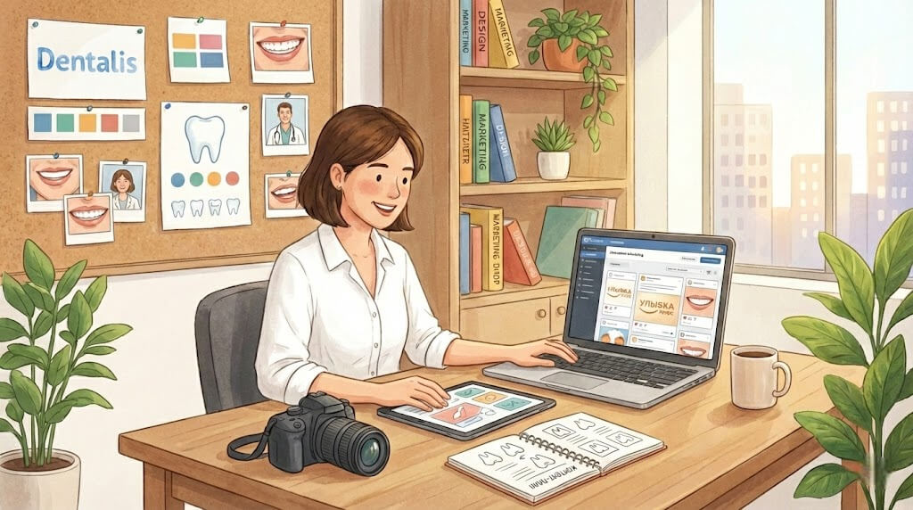 SMM-специалист стоматологии за работой