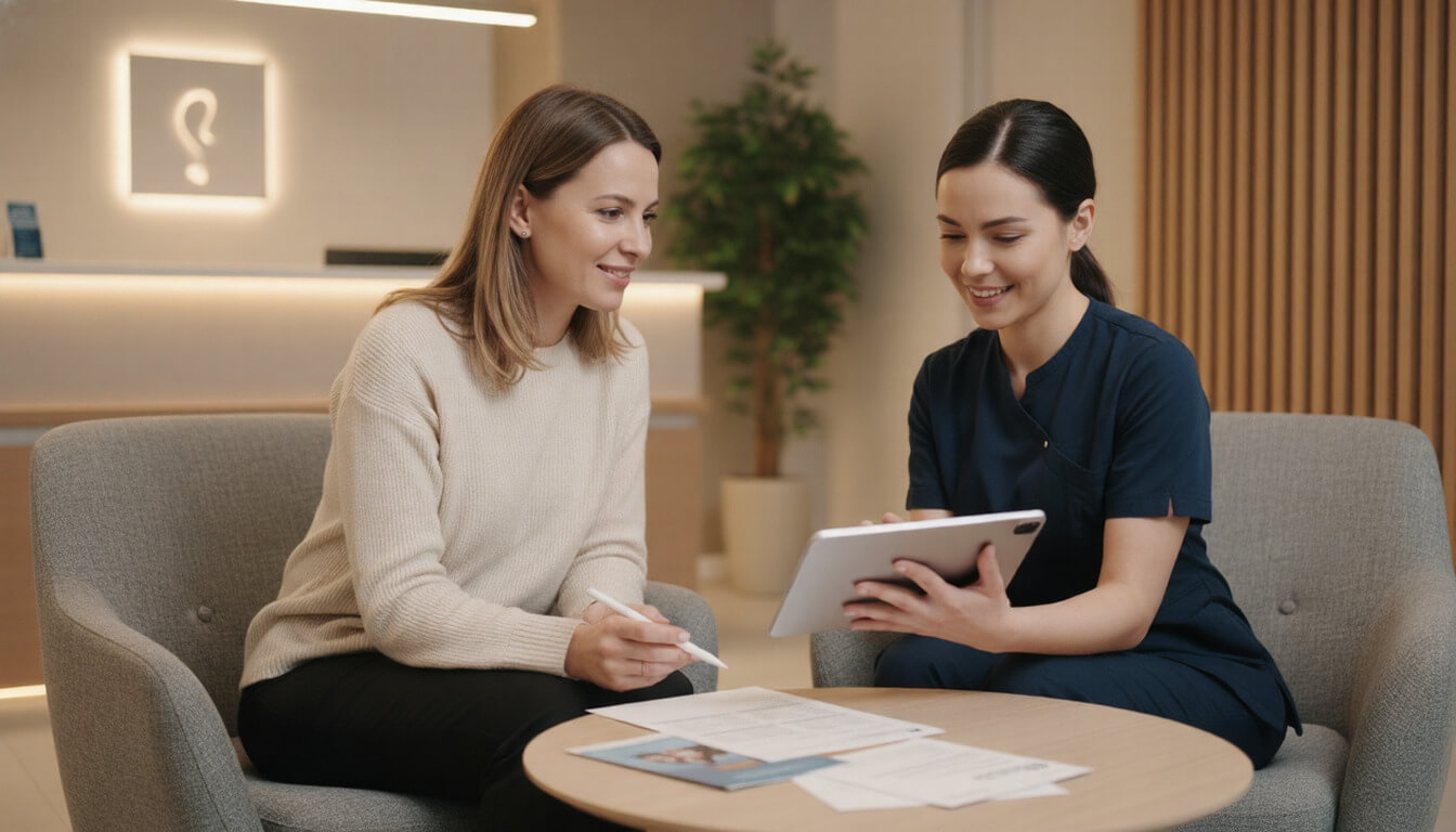 Пациент и куратор обсуждают запись к стоматологу